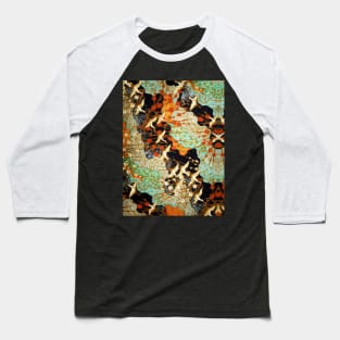 FLYING CRANES AND SPRING FLOWERS Antique Japanese Floral Baseball T-Shirt